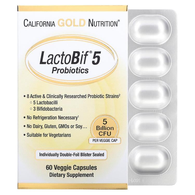 캘리포니아 골드 뉴트리션 California Gold Nutrition, LactoBif 5 프로바이오틱, 50억CFU, 베지 캡슐 60정