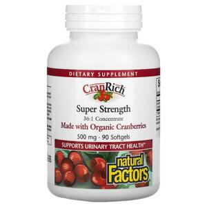 Natural FACTORS 네츄럴 펙터스, CranRich, 슈퍼 스트렝스, 500 mg, 90 소프트 젤