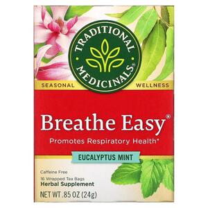 TRADITIONALMEDICINALS, Breathe Easy, 유칼립투스 민트, 카페인 무함유, 개별 포장 티백 16개, 24G 0.85OZ)