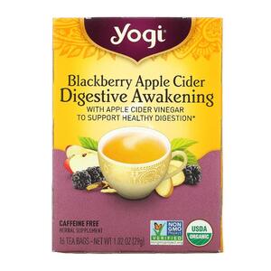 요기티 Yogi Tea, Digestive Awakening, 블랙베리 및 사과 식초 함유, 카페인 무함유, 티백 16개입, 29G 1.02OZ)