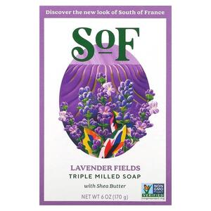 SoF, Lavender Fields, 오가닉 시어버터가 함유된 프랑스산 기계반죽 비누, 170G 6OZ)