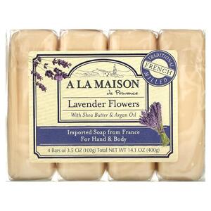 A La Maison de Provence, 핸드 및 바디 비누 바, 라벤더 꽃, 4개입, 각 100G 3.5OZ)